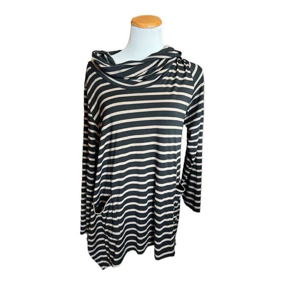 Womens Venus Striped Cowl Neck Tunic Top Sweater with Pockets - Sz L - Picture 2 of 2